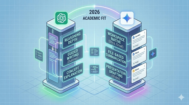 Visual comparison of ChatGPT reasoning strengths and Gemini Google Workspace integration strengths