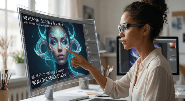 Creative professional working on a FlexiSpot E7 setup emphasizing stability and dual-motor adjustment